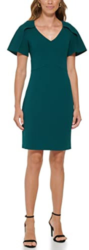 DKNY Damen Midikleid mit Cape-Ärmeln und V-Ausschnitt Kleid, Waldgrün, 44