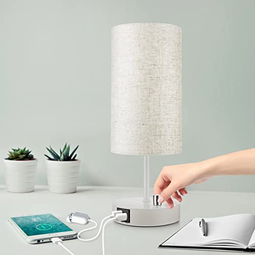 Wondlumi Table Lamp for Bedroom Stepless Dimmable White Bedside Light | Modern Nightstand Desk Lamps with Flaxen Fabric Shade for Living Room,(LED Bulb Included)