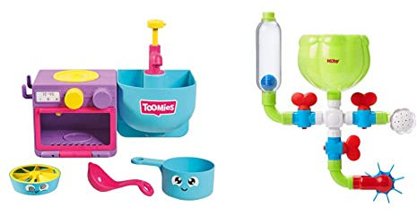 Toomies E73264 Bubble & Bake Bathtime, Baby, Bath Toddlers, Kitchen Themed Bubble Making Toy, 2 in 1 Set & Nuby Wacky Water Works Pipes Bath Toy for 3 Year Olds