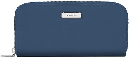 Travelon RFID-blockierende Geldbörse mit einem Reißverschluss, Meer, 7.75”W x 4”H x 0.75”D, RFID-blockierende Geldbörse mit Reißverschluss