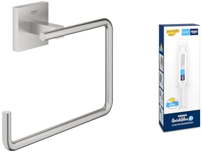 GROHE Start Cube - WC- Papierhalter (verdeckte Befestigung, Material: Metall), supersteel, 40975DC0 + Kleber für BadAccessoires
