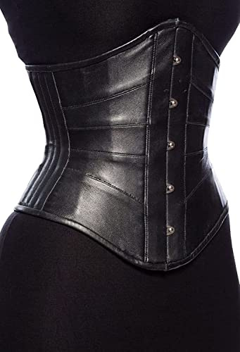 Naveed Corsetto in vera pelle bovina, resistente corsetto sotto il seno, corsetto per allenamento della vita e riduzione della vita, alta qualità, Nero , 40