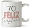 MUGFFINS Tazas 70 Cumpleaños - En Español - ¡Feliz Cumpleaños! Rosa - 11 oz / 330 ml - Regalo original y divertido