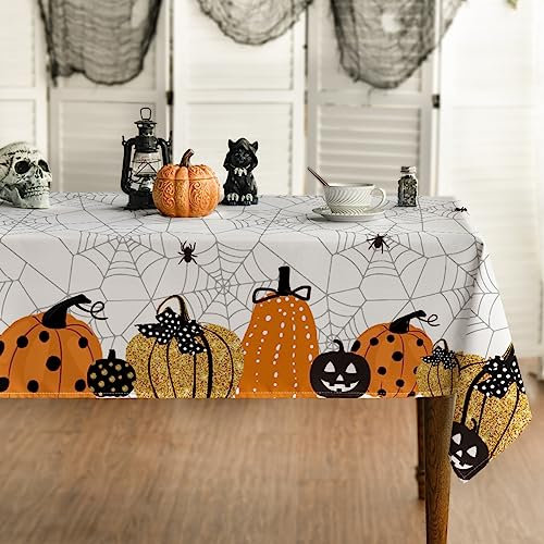 Horaldaily Halloween Tischwäsche 100x140 cm, Jack-O-Lantern Spinnweben Beängstigend Thema Tischdecke für Party Picknick Abendessen Dekor