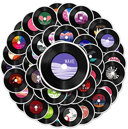 Vintage Records Stickers for Laptop (50 PCS),Gift for Children Teens Adults Girl Boys,Waterproof Stickers for Water Bottle,Music Vinyl Stickers for Scrapbook,Skateboard,Bike,Phone,Dairy