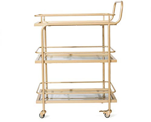 TEmkin Carro de Bar Cocina Carro de Servicio, con Servicio Cocina Vinoteca con Barra de Rodillos, Volquete (Dos Capas de mármol) (Tres Capas de mármol)