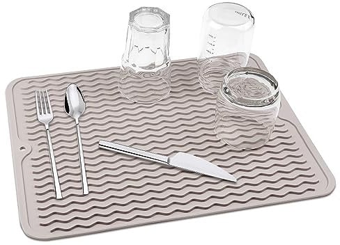 Abtropfmatte Geschirr 40 x 30 cm, Abtropfmatte Spüle, Geschirr Trockenmatte hitzebeständiges rutschfestes Spülbeckenmatte, Spülmatte Abtropfunterlage (Graubraun)