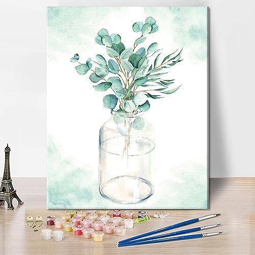 TISHIRON DIY Malen nach Zahlen Erwachsene Anfänger Kinder Pflanze und Flasche Erwachsene Malen nach Zahlen Kits mit Pinseln Öl Hand Malerei Kunsthandwerk 40 x 50 cm(rahmenlos)