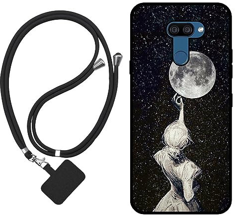 Sunrive Hülle Kompatibel mit LG K40S Case,matt Handyhülle Schutzhülle Etui Karikatur Muster TPU Backcover (Rückenschatten,Mond,Sterne) +1x Universale Handykette MEHRWEG