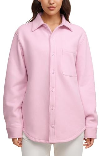 CRZ YOGA Veste Chemise Boutonnée Doublée en Polaire Pour Femme Surdimensionnée Avec Poche Pivoine Rose 44