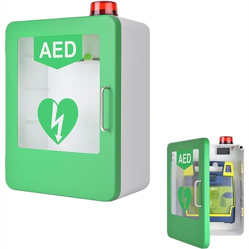 AED-Defibrillator-Aufbewahrungsschrank zur Wandmontage,Erste-Hilfe-AED-Defibrillator-Schrank,Notfallkoffer und Erste-Hilfe-Kasten für alle Herzwissenschaften,AED-Defibrillator,Physio-Kontrolle,Green