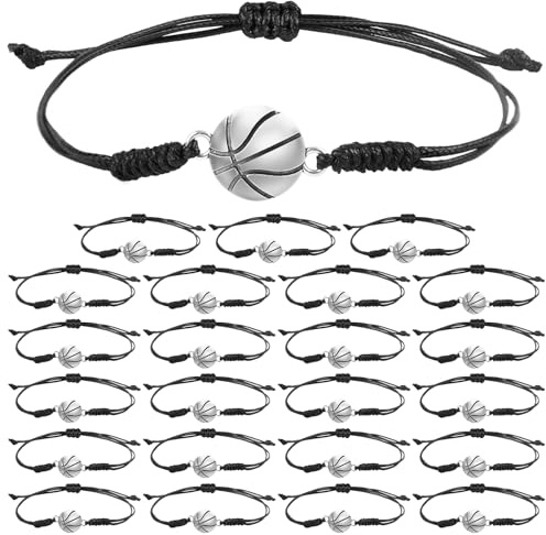 NQEUEPN 24 Stück Basketball Armbänder, Verstellbares Basketball Spieler Armband Handgeflochtenes Seil Basketball Charm Armband Unisex Sportschmuck Zubehör für Damen, Herren, Teenager