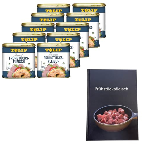 TULIP 10x Schweine-Frühstücksfleisch 340g + Kochbuch | Schweine-Frühstücksfleisch in der Dose und ein passendes Frühstücksfleisch gebundenes Kochbuch mit 57 Rezepten | 87% Schweinefleisch