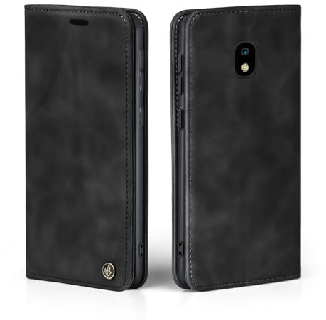 LBH Handyhülle für Samsung Galaxy J3 (2017) in Schwarz mit Karten- und Geldfach Smartphone Hülle mit Standfunktion Flip Case Schutzhülle Magnetverschluss Vintage