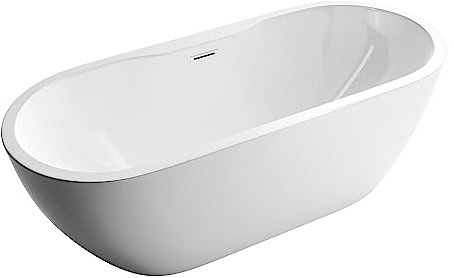 BERNSTEIN Freistehende Badewanne aus Sanitäracryl Standbadewanne Wanne mit Doppelwandiger Konstruktion 165,5 x 74 x 58 cm - 5 Jahre Garantie - Roma Plus 2.0 in Weiß glänzend, Acryl-Wanne