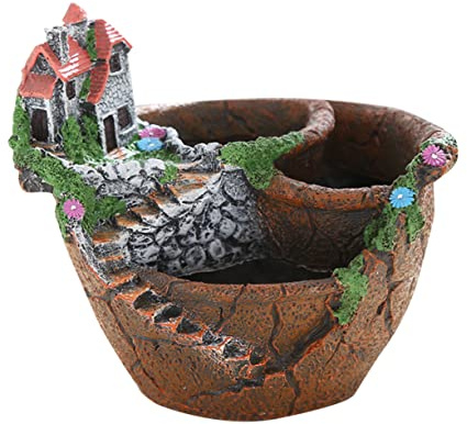 BESPORTBLE Kunstharz Sukkulententopf Klippe mit Treppe, Braun, 3 Öffnungen | Moos und Kleine Blüten, Vertikale Gartengestaltung, Bonsai und Container, Haus Fels mit Deko Akzent