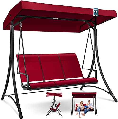 KESSER® Hollywoodschaukel mit Sonnendach 3-Sitzer | Gartenschaukel bis 300kg belastbar | Gartenliege mit Anti-Rutsch-Füßen | Schaukelbank wasserabweisend Outdoor & Indoor (Bordeaux)