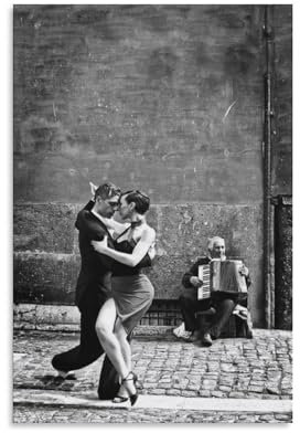 Schwarz-weißes Straßen-Poster für Tango-Tanz, Akkordeonisten-Poster, Leinwand, Wandkunst, Schlafzimmer-Poster, Wohnzimmer-Dekor, Poster für Zimmer, ästhetisch, Sport, Büro, Zimmer, Wohnheim,