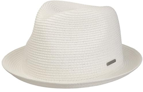 Stetson Chapeau en Paille Dawson Femme/Homme - de Plage Soleil Fedora Été Printemps-été - S (54-55 cm) Blanc