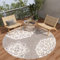 TAPISO Patio Rund Teppich Outdoor Indoor Beige Grau Blumen Ornament Sisaloptik Strapazierfähig Wasserfest Wetterfest Küche Wohnzimmer ÖKO-TEX 80 x 80 cm
