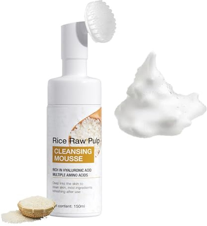 Reisschäumender Reiniger, sanfter Peeling-Reiniger, schäumende Gesichtswäsche mit Silikonbürste, tiefenfeuchtigkeitsspendende Reinigung, Reis-Gesichtswäsche, pflegende und feuchtigkeitsspendende