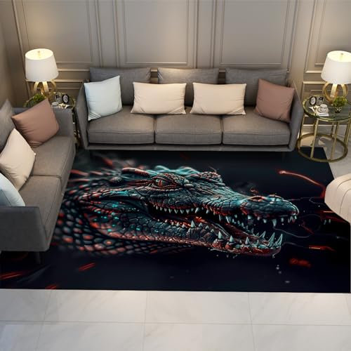 HOBBOY Krokodil bedruckter Teppich Teppich Teppich 90 x 150 cm - Dunkel Großer Teppich Wohnkultur Bodenmatte Tier Kreativ Schlafzimmer Arbeitszimmer Wohnen Esszimmer Innenteppich