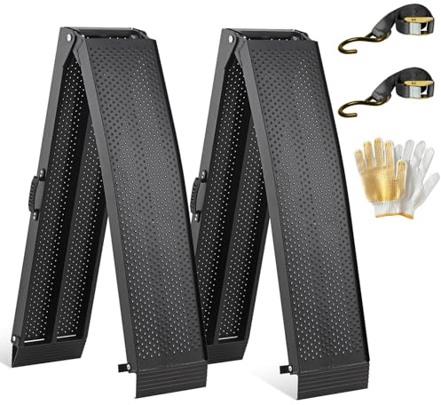 gardhom 2X Auffahrrampe Klappbar 680kg Alu Laderampe rutschfeste 228x28x4.5cm Rampe für Anhänger, Motorrad, PKW, Rollstuhl, Fahrrad und Auto