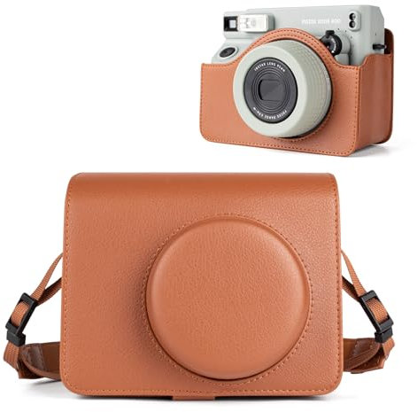 HIYQIN Schutzhülle aus Leder Kompatibel mit Fujifilm Instax Wide 400 Sofortbildkamera, für Instax Wide 400 Tasche mit Schultergurt - Braun