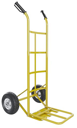 BRICOZONE Carrello A Mano Portapacchi Portata 250 Kg Con Ruote Pneumatiche Rinforzate E Ribalta In Acciaio Tubolare Trasporto Pacchi Grandi Portasacchi Portacasse Grandi Pesi 63 x 53 x 116 Cm (Giallo)
