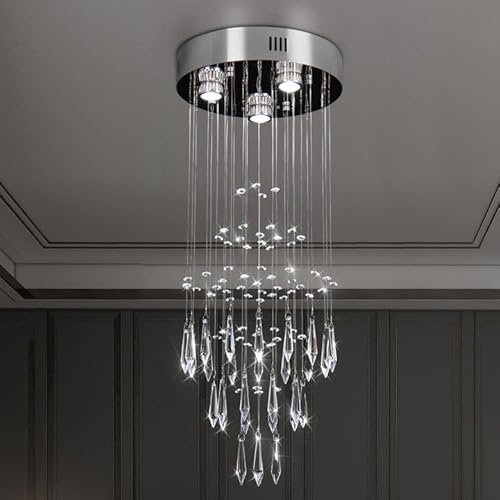 Cainjiazh Lámparas de araña de cristal Raindrop Lámpara de araña colgante para comedor k9 Crystal Flush Mount Lámpara de techo para sala de estar Dormitorio Pasillo Escalera