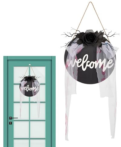 Wpsagek Panneaux de porte d'Halloween, panneau de bienvenue d'Halloween | Horreur Halloween Panneau mural en bois,Panneau de cintre de porte, décor de panneau de porte en bois, décorations de