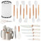 Kitchen Utensil Set, Kitchen Knife Sets with Block and 11 PCS Cooking Utensils Set,Heat Resistant Silicone Utensils, 6 Piece Stainless Steel Knive Set with Whisk Tongs and Cutting Board (White B)