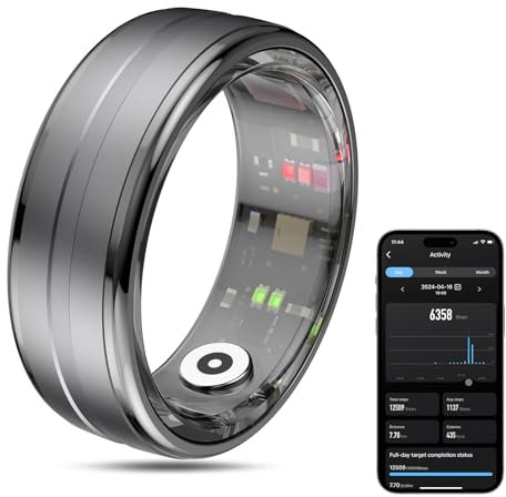 MagLoop Smart Ring Health Tracker for Men/Women,Fitness Ring Sleep Tracker,Fast Charging for Long-Lasting Use,for Pedometer Exercise,Monitor Sleep, Heart Rate, Stress,Waterproof (Gold, 8)