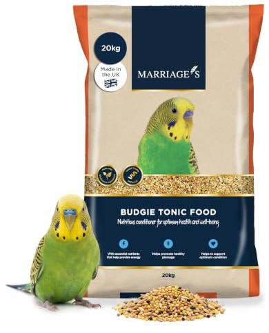 Marriages - Budgie Tonic Food, Budgie Seed and Bird Food (20kg) | Wholesome, Red Millet, Oats, and Nyjer Seed, Bird Seed Packed with Fibre and Protein