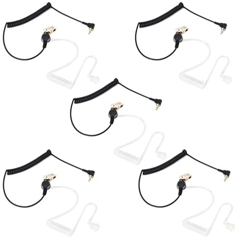 UAYESOK 3.5mm Listen/Receiver Only Air Tube Covert Earpiece Headset With Mushroom Earbuds For 1 Pin Two Way Radio Motorola Kenwood Vertex Yaesu Speaker Mic (5 pcs)