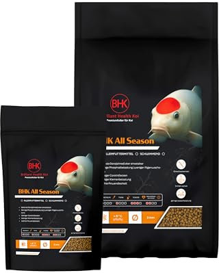 BHK – Koi Futter All Season 5kg – Teichfutter mit Fischmehl & Lachsöl – Schwimmende 3mm Pellets – Ganzjahresfutter ab 8?°C – Für Frühjahr bis Herbst