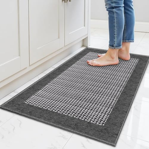 StepRite Kitchen Rugs, Kitchen Mats for Floor, 32x20 Non-Slip Machine-Washable Kitchen Throw Rug, Absorbent Kitchen Runner Rugs Office, Kitchen Sink Standing Desk Mat, Kitchen Decor Carpet, Grey