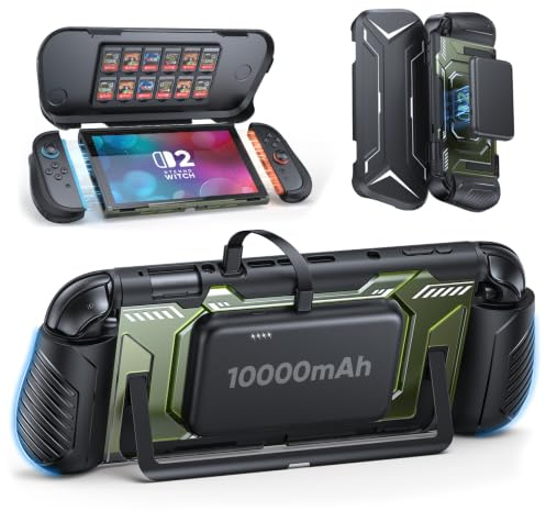 FASTSNAIL Pochette pour Nintendo Switch 2(2025), Housse Etui avec Port de Charge spécial, Couvercle d'écran, 10 Fentes pour Cartes de Jeu, Protection pour Switch 2/Switch 1/OLED/Lite