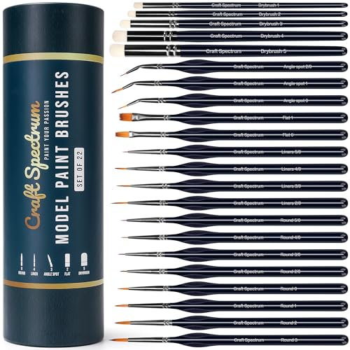 22pc Model Paint Brushes Miniatures Painting Set - 22 Miniature Paint Brushes For Acrylic Painting, Drybrush Set & Modelling Paintbrushes For Art - Small Paintbrush, Painter Gifts & Art Gifts