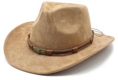 Wovella Cowboyhut für Männer und Frauen, breiter Rand, Outdoor-Suede-Hut, klassischer tanfarbener, künstlicher Suede-Cowboyhut für Männer und Frauen