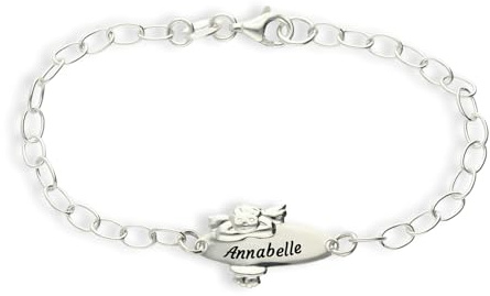 Kristallwerk Mädchen Engel Kinder Armband 925 Silber mit oder ohne Gravur 16cm ideales Kinderarmband zur Geburt Taufe Taufgeschenk für Mädchen personalisierte Glücksbringer oder Kommunion