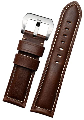 BAHDB 20mm 22 mm 24 mm 26 mm echter Leder Retro Man Uhrenband für Panerai PAM111 441 Kaufmanns -Wachband -Handgelenksgurt(Retro brown silver,22mm)