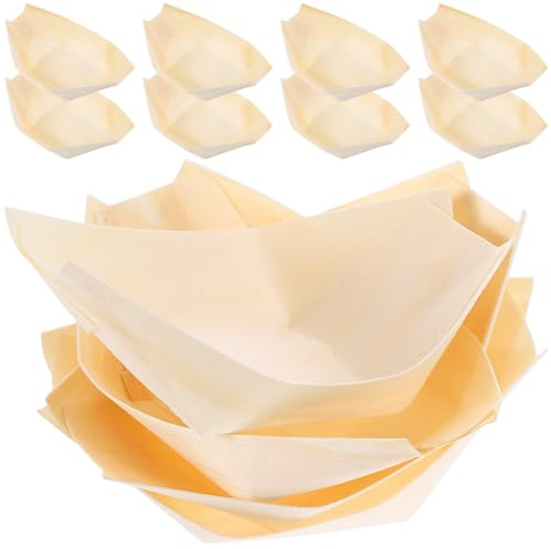Amosfun Sushi Boot Holzschale Einweg 8.5X6X3 cm 100 Stück | Stapelbar, Platzsparend, Holz, Kreatives Bootsformgericht, Für Lebensmittel, 100 Stück