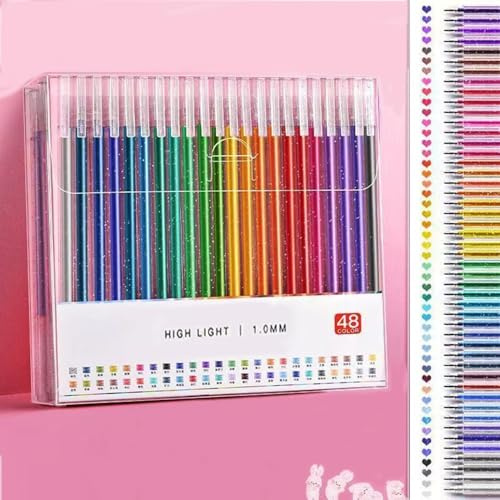 LINDADECOR Lot de 48 stylos à encre gel pailletée pour enfants et adultes, stylos à paillettes pour livres de coloriage, cartes, journal, dessin, peinture