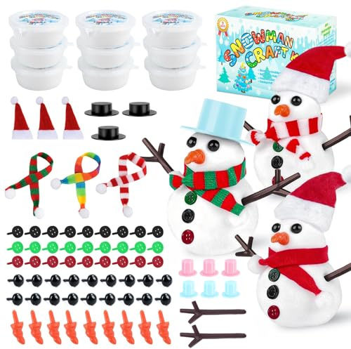 Muyohix Weihnachts Bastelset, Modelliermasse Lufttrocknend, Schneemann Bastelset mit Bastelzubehör, Lufttrocknender ton Weiß, Basteln Weihnachten für Kinder & Weihnachtsaktivitäten