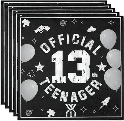20 Stück Servietten 13. Geburtstag Jungen Mädchen, Geburtstagsservietten | Papierservietten Geburtstagsdeko 13 Jahre,Tischdeko Teenager Papierservietten, Papier Party Servietten, 33x33cm