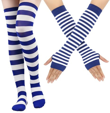 Vbxvsa Striped Handschuhe Kniestrümpfe Set Oberschenkelhohe Armstulpen Socken Gestreifte Strickhandschuhe