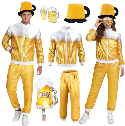 Kitimi Bier Kostüm Männer Frauen, Bier Trainingsanzug Kostüm für Männer Frauen, 80er 90er Jahre Party Sportanzug Unisex, Jogginganzug für Karneval & Halloween