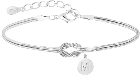 J.Fée Bracciale Nodo con Iniziali per Donna e Uomo Bracciale Argento 925 | Bracciale Donna Argento 925 e Bracciali Donna Oro 14K,Regalo Donna Uomo Regalo Amica Coppia Regali per Lei