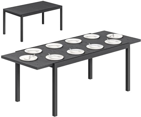 Outsunny Ausziehbarer Gartentisch 154–214 cm, Tischplatte aus Aluminium in Holzoptik – Robuster Esstisch für den Außenbereich mit höhenverstellbaren Beinen – Terrassenmöbel für 8–10 Personen,